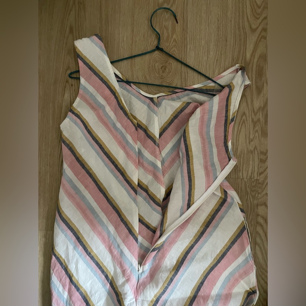 CHARLIE B Striped Linen Coastal Jumpsuit Wide Leg Pink White XS - Picture 15 of 16